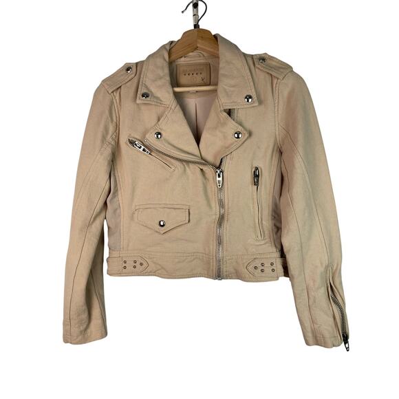 BLANKNYC Women's Size S Creamy Beige Textured Cotton Motorcycle Jacket - Picture 1 of 8